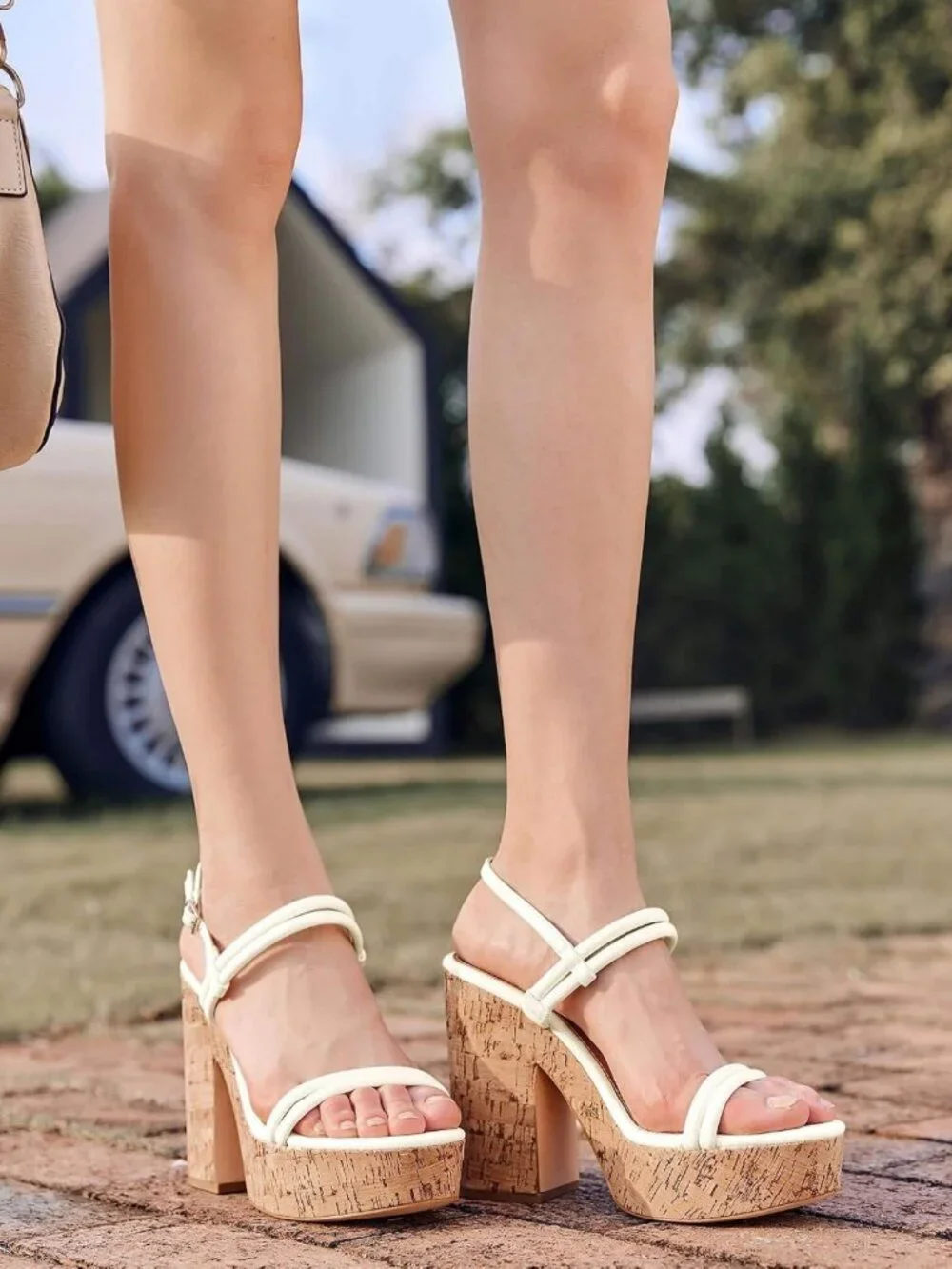 Stylish Women's Open Toe Cork Wedge Heels - Slingback Ankle Strap Summer Sandals